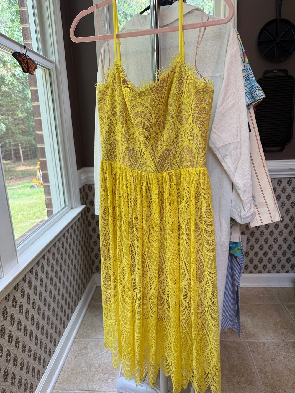 Dress the Population Yellow Lace Midi Dress